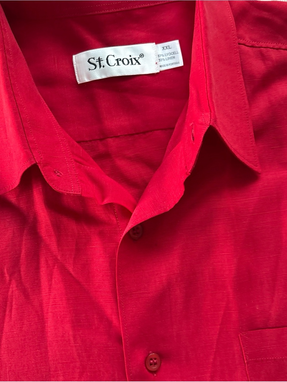 St. Croix Men's XXL Red Button Up Shirt Lyocell Linen Blend Short Sleeve